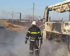 Сгорел пассажирский автобус: на Днепропетровщине посреди трассы боролись с огнём (ФОТО)