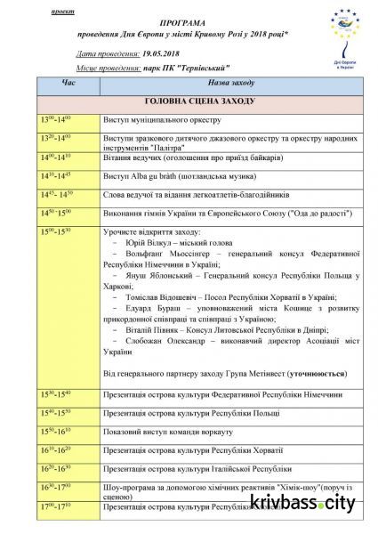 Организаторы рассказали как будет проходить День Европы в Кривом Роге (ГРАФИК)