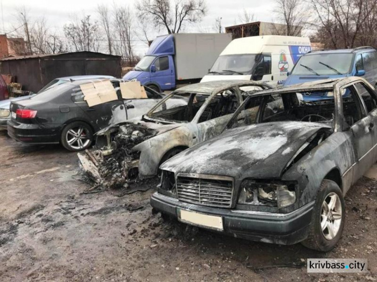 В Кривом Роге пламенем уничтожены две иномарки и три машины повреждены