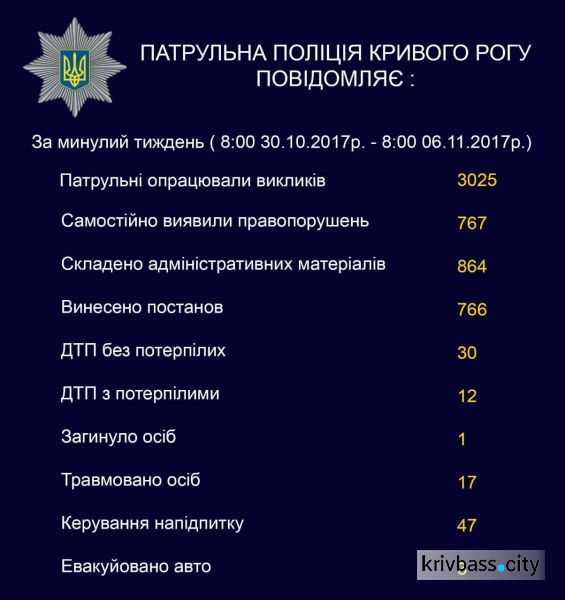 Патрульная полиция Кривого Рога за прошлую неделю выявили 47 водителей в нетрезвом состоянии (ИНФОГРАФИКА)