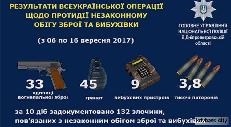 «Стволы», гранаты, патроны: в Кривом Роге и области полиция массово изымает нелегальное оружие (ИНФОГРАФИКА)