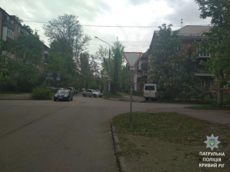 В Кривом Роге автомобиль вылетел на обочину и снес дорожный знак (фото)