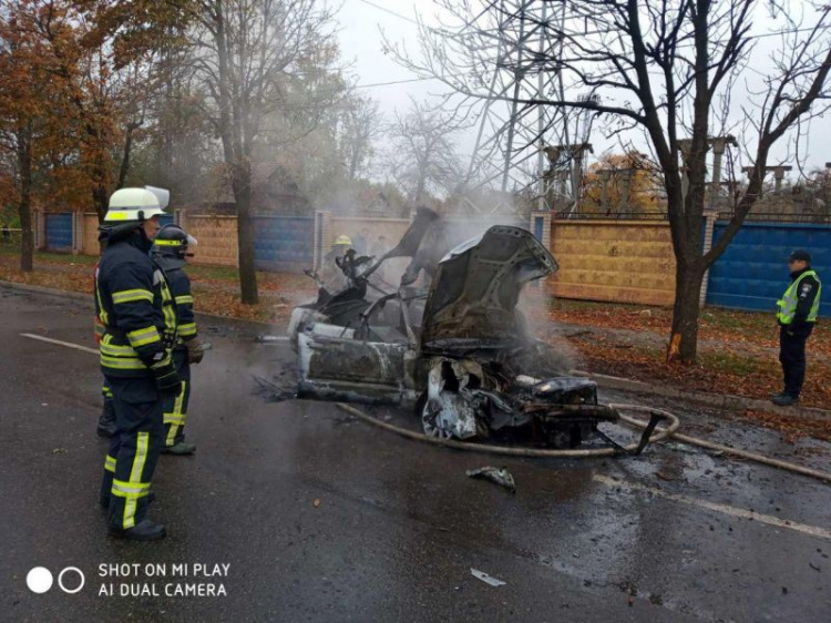 В Кривом Роге после удара в дерево загорелся автомобиль (фото)