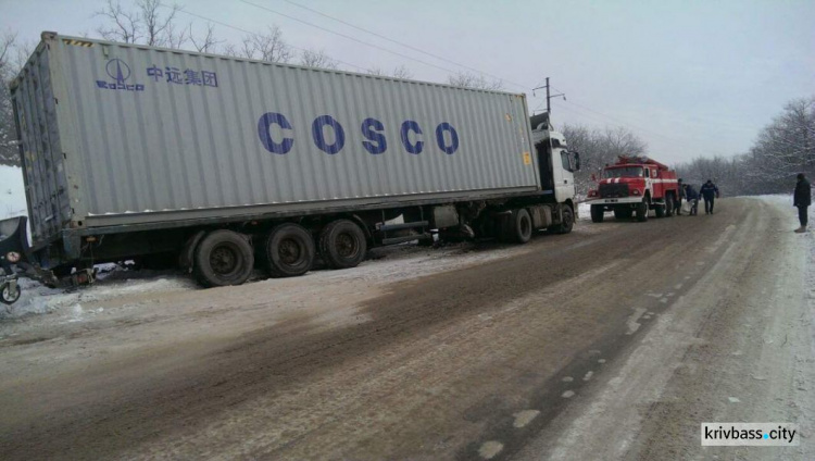 На трассе Николаев - Кривой Рог грузовик съехал в кювет (ФОТО)