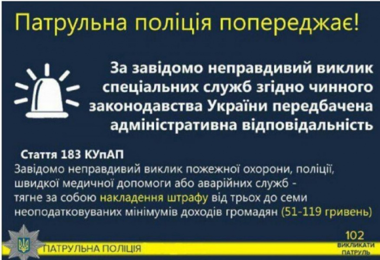 Криворожан ждёт административная ответственность за ложный вызов полиции